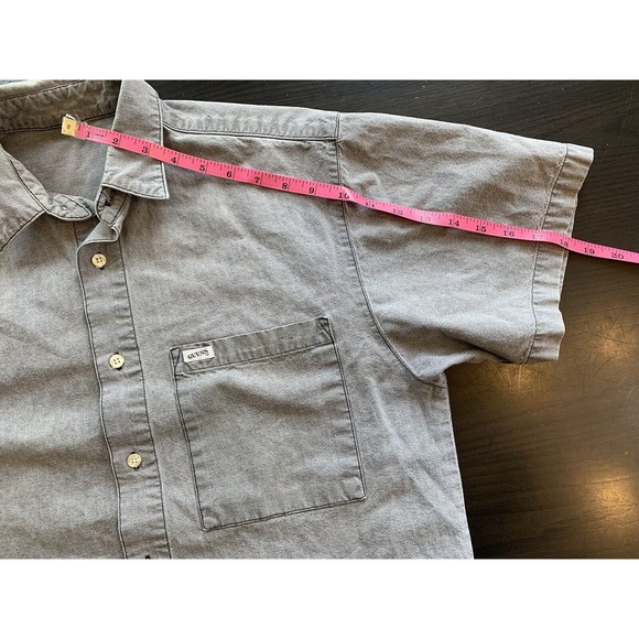 Vtg Guess‎ Jeans Shirt Men's Large Short Sleeve Buttons Gray USA Casual Office - Picture 13 of 14